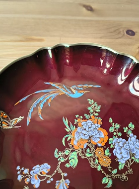 Carlton Ware 卡尔顿 英国早期手绘珐琅彩花鸟昆虫瓷盘 赏盘摆件