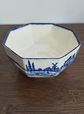 Royal Doulton 皇家道尔顿 西洋收藏青花欧洲风景八角瓷碗 糖缸