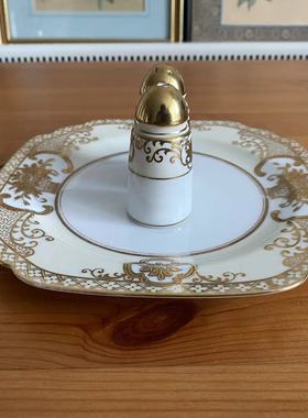 则武 Noritake 百年古董鎏金纹饰手绘调料瓶三件套 胡椒盐瓷瓶