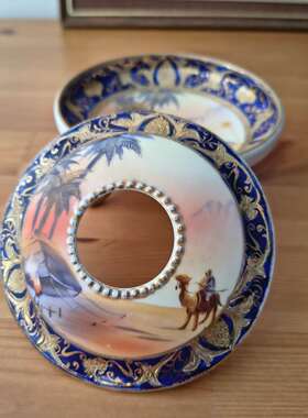 NORITAKE 则武日本古董稀有收藏手绘三足熏炉 中东风格装饰香薰罐