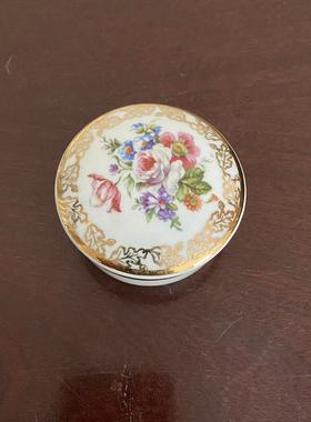 Limoges 利摩日 法国描金花卉首饰盒 中古收藏圆瓷罐 装饰摆件盒