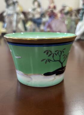 则武 Noritake 日本百年收藏瓷器 手绘描金风景糖碗糖缸 摆件瓷碗