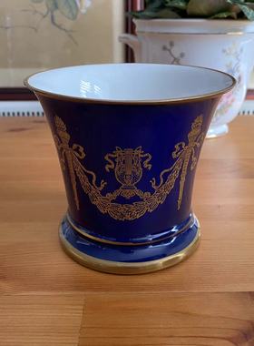 Halcyon Days 绘时光 英国皇家品牌描金钴蓝瓷器花盆 瓷烛台摆件