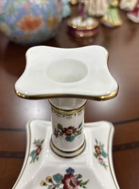 COALPORT 科尔波特 Ming rose 英国明玫瑰花卉描金瓷烛台收藏摆件