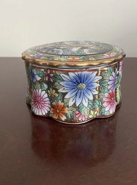 欧洲回流 出口创汇手绘装饰瓷罐 仕女花卉首饰盒 花边盖罐摆件