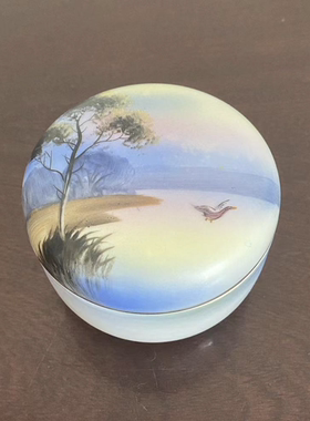Antique 则武 Noritake 日本古董手绘瓷盖罐 百年瓷器摆件首饰盒