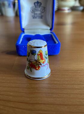 AYNSLEY 安兹丽 英国中古收藏瓷器花卉蝴蝶顶针 原盒玄关装饰摆件