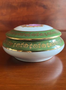 法国利摩日 Limoges 西洋洛可可首饰罐绿色珠宝盖盒 摆件装饰瓷罐