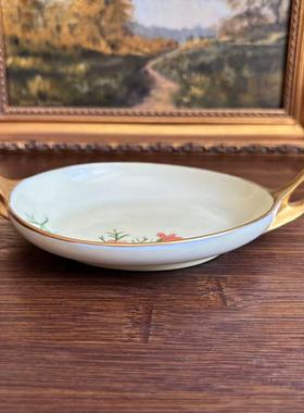 Royal Epiag 捷克老瓷器 波西米亚手绘鎏金双耳糖碟 稀有手提托盘