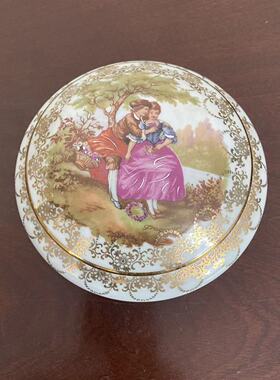 Limoges 法国利摩日 中古描金西洋人物装饰首饰罐 化妆盒 瓷盖盒