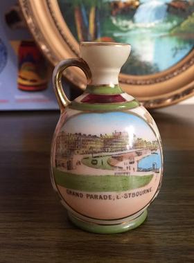 Gemma 捷克古董瓷器 欧洲风景瓷瓶摆件 中古半手绘描金装饰瓷花瓶