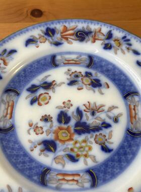 Minton 明顿 19世纪伊万里色青花花卉收藏盘 英国早期古董装饰碟