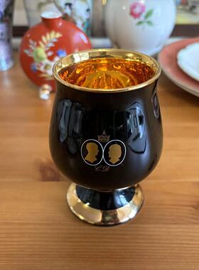 Prinknash Pottery 1982年 英国威廉王子生日纪念杯 鎏金钴蓝酒杯