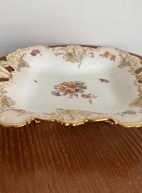 Royal Doulton 皇家道尔顿 1886-1902年古董手绘果盘 鎏金双耳碟