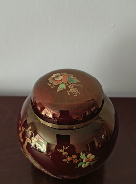 Carlton Ware 卡尔顿英国老瓷器手绘彩绘花鸟盖罐 稀有茶叶罐摆件