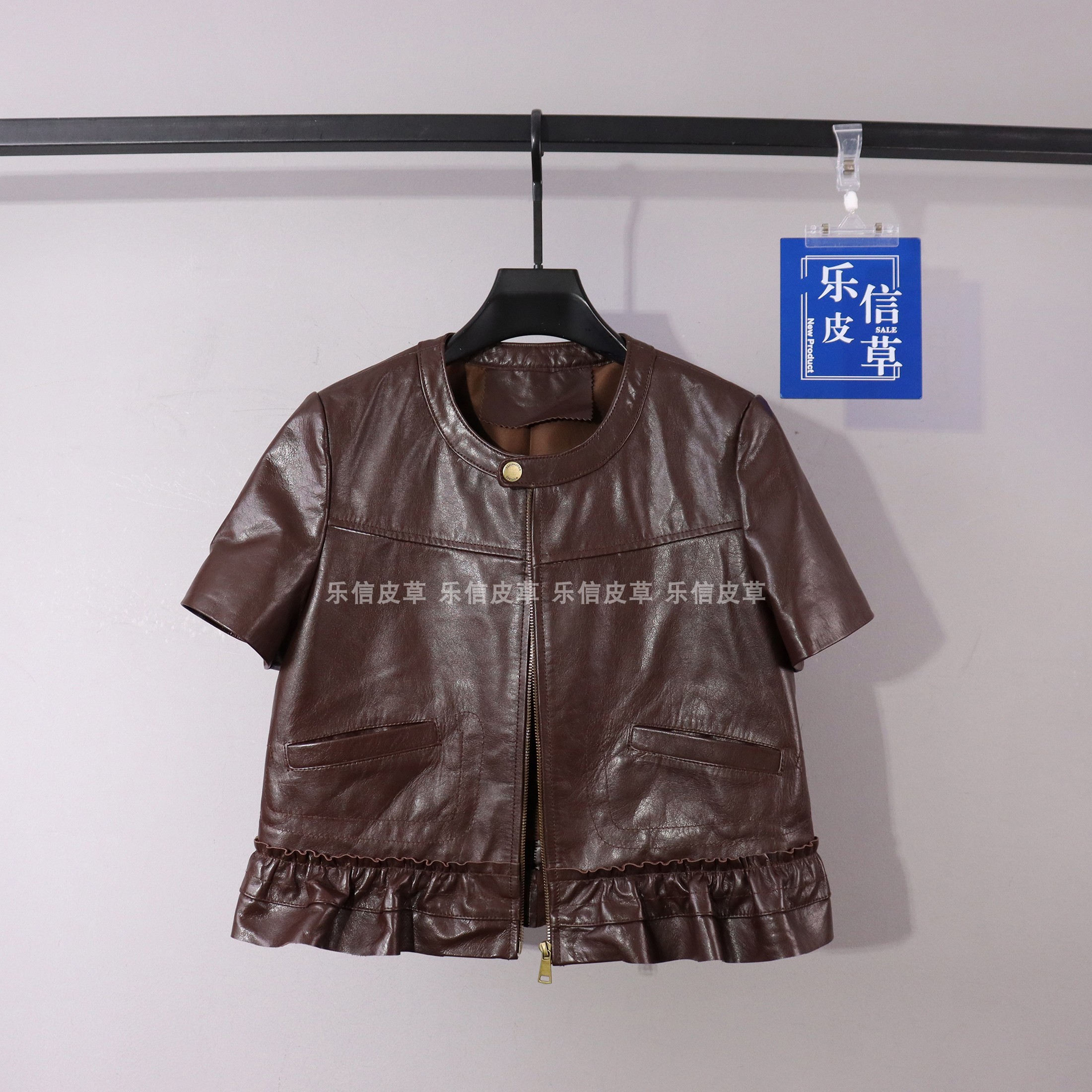 气质新款真皮皮衣绵羊皮木耳边短袖马夹时尚休闲马甲个性百搭外套 - 图0