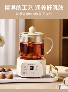 HYUNDAI全玻璃养生壶BG-YSB201小型办公室宿舍电热水杯煮花茶0.5L