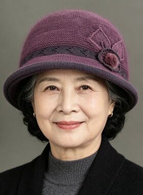 秋冬天6070岁棉帽加绒保暖妈妈中老年人毛线帽奶奶老太太针织盆帽