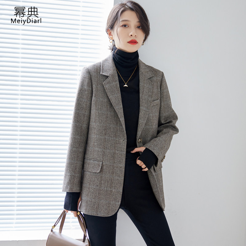 格子西装短款2021年新款韩版羊毛呢 幂典毛呢外套