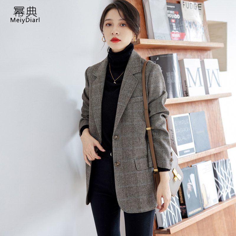 格子西装短款2021年新款韩版羊毛呢 幂典毛呢外套