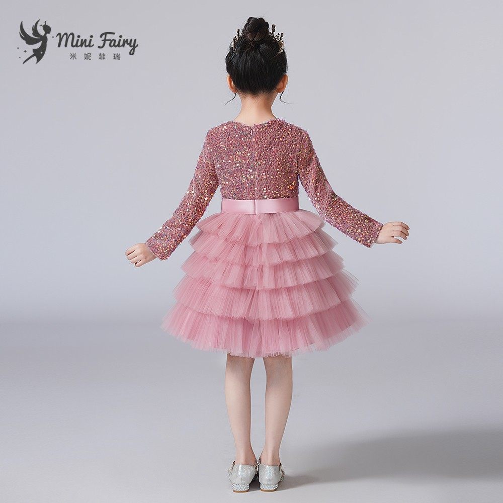 女童生日礼服秋冬长袖公主裙钢琴演出蓬蓬纱裙儿童粉色亮片蛋糕裙,淘宝优惠券,粉丝福利购,淘宝优惠卷