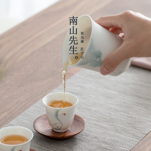 南山先生 素锦莲华公道杯匀杯陶瓷大容量分茶器茶漏家用茶具配件 - 图3