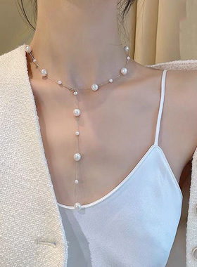 小米珍珠项链女生款纯银配饰高级感轻奢小众气质锁骨链彩银毛衣链