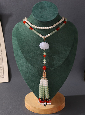 新中式汉服长款背云璎珞项链莲花吊坠长流苏日常百搭明制复古项圈