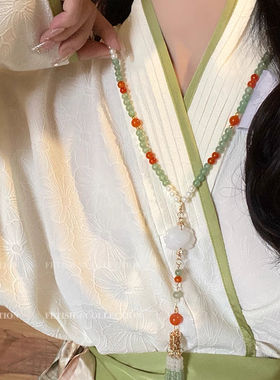 新中式绿色百搭璎珞项链仿珍珠