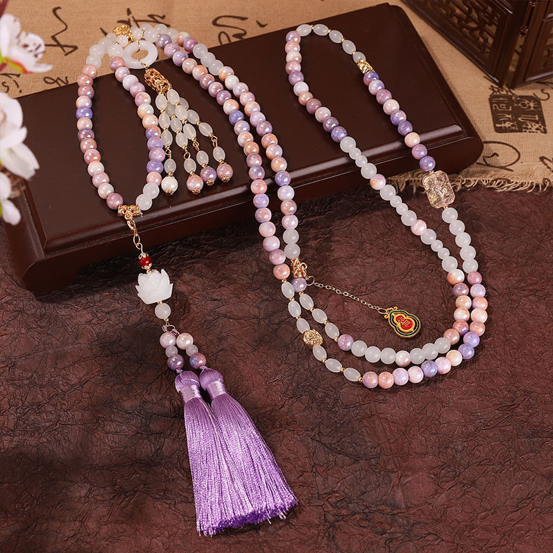 新中式紫色长流苏项链搭配马面裙古风配饰百搭汉服出游写真拍照女,淘宝优惠券,粉丝福利购,淘宝优惠卷