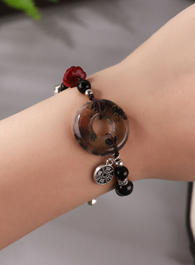 黑色串珠松烟入墨古风手绳新中式