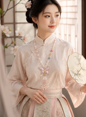 2026新款宋锦蝴蝶珍珠流苏项链女