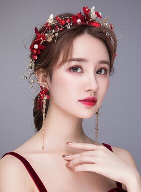2025年新款敬酒头饰红色新款结婚新娘秀禾服发饰婚纱发箍礼服饰品