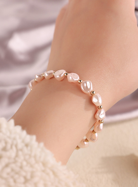 仿珍珠串珠手链巴洛克可调节手环百搭简约气质时尚异彩手链手饰女