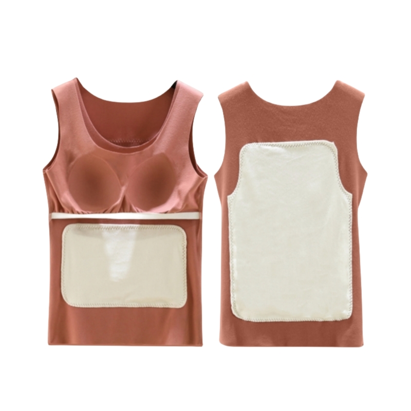 女士秋冬德绒带胸垫贴片保暖无痕背心吊带加绒加厚内搭打底衫上衣 - 图3