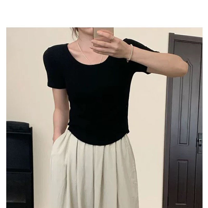 FOREVER21纯欲风U领基础款短袖T恤女夏季辣妹设计感不规则短款纯_淘宝内购会_女装/女士精品-第4张图片-提都小院