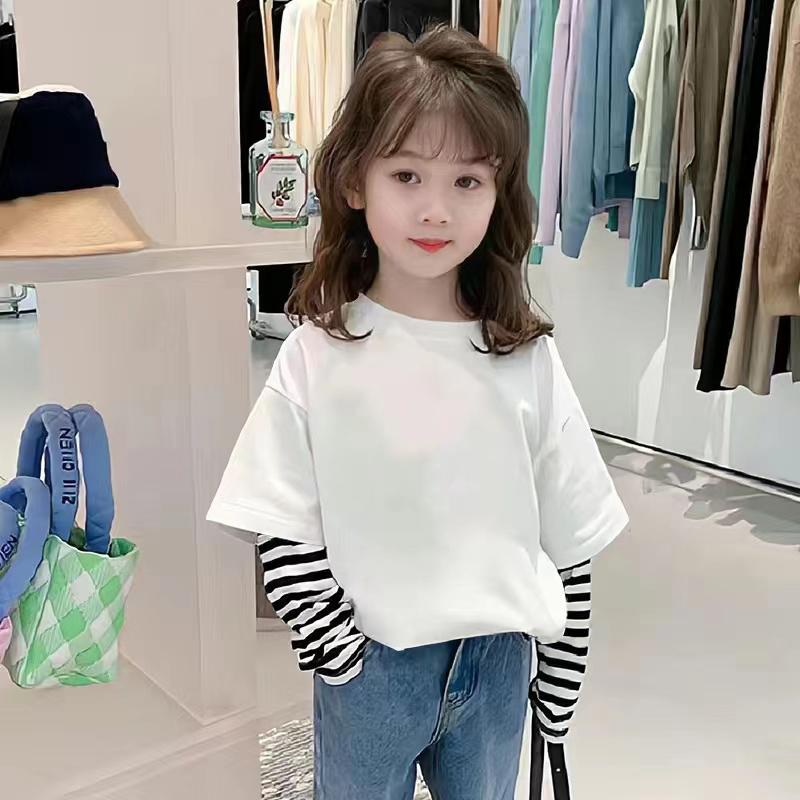 唐狮旗下DESSO纯棉长袖t恤春秋假两件条纹拼袖打底衫宝宝纯色上衣_淘宝内购会_
