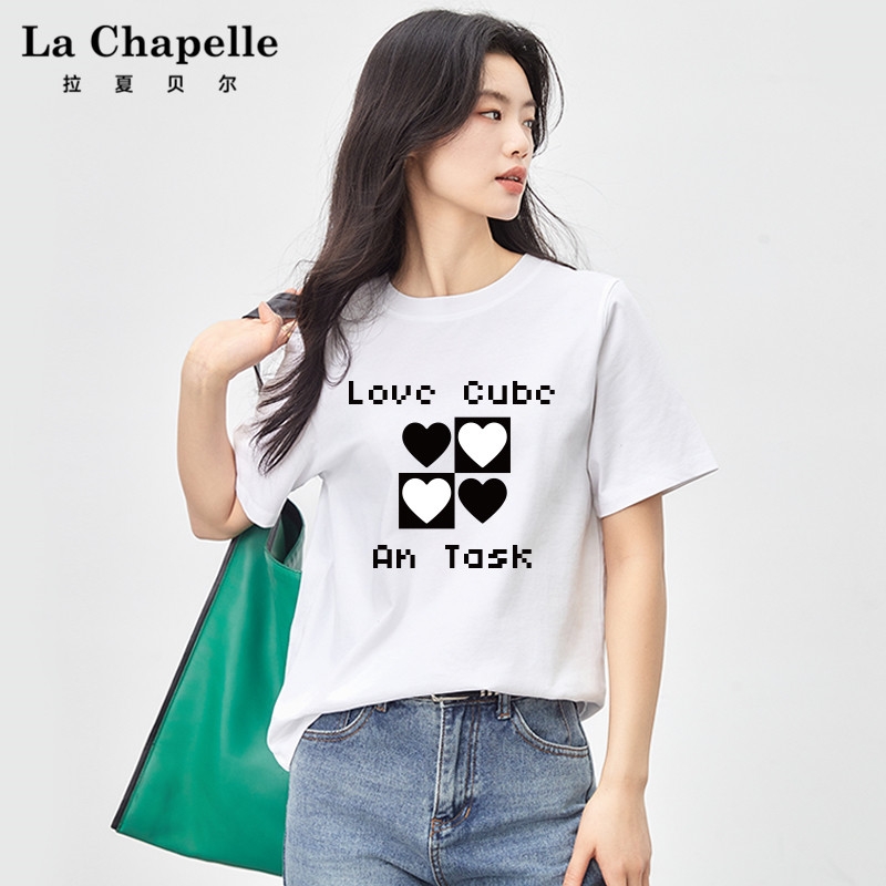 拉夏贝尔/La Chapelle短袖T恤女2024新款字母印花短款上衣夏季潮A_淘新衣_女装/女士精品