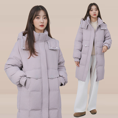 Jeanswest/真维斯新款过膝时尚潮流洋气加厚宽松保暖长款羽绒服女