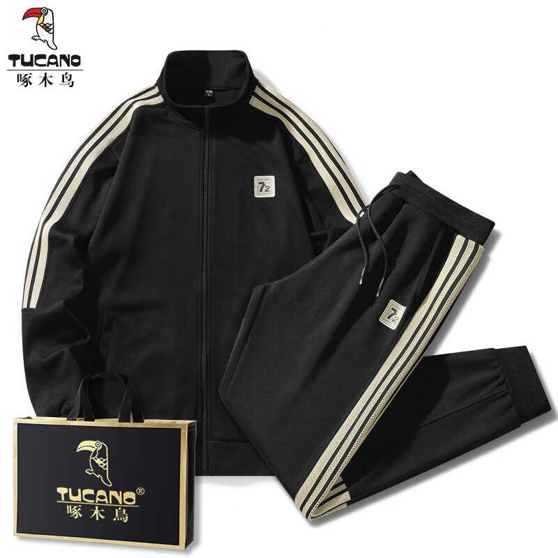 啄木鸟休闲套装男士春秋季开衫立领三条杠跑步运动服卫衣两件套装_淘宝内购会_女装/女士精品