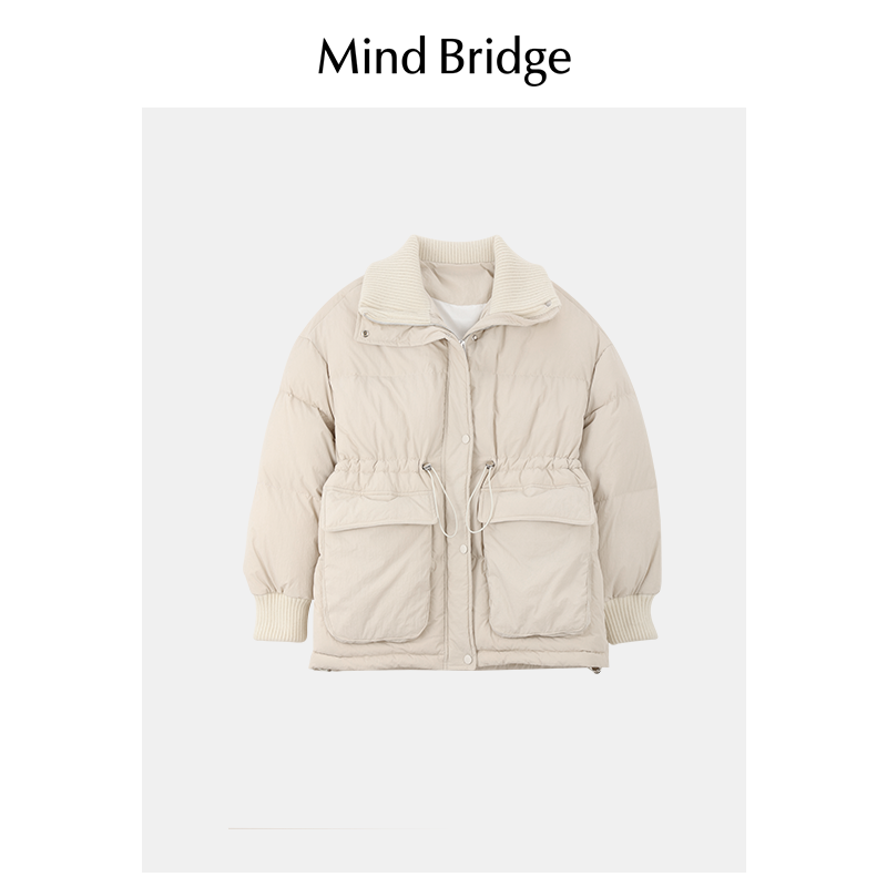 MB MindBridge百家好冬季女士白色羽绒服2023新款收腰简约面包服-图3