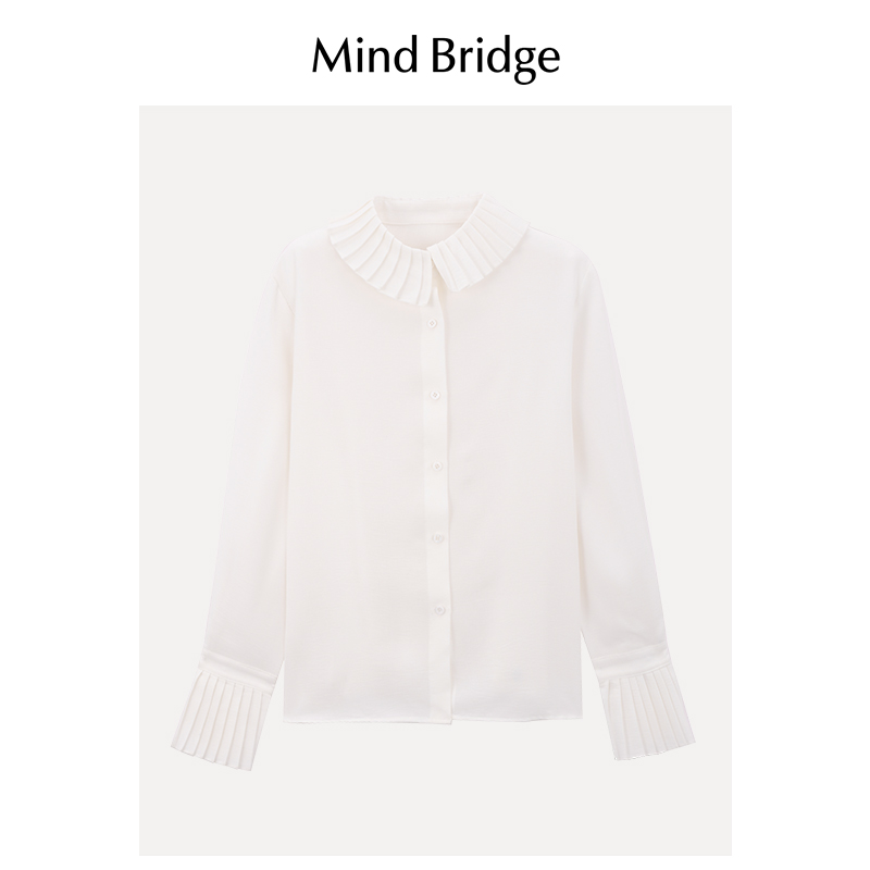 MindBridge 女士长袖白色衬衣春季设计感小众上衣英伦复古衬衫