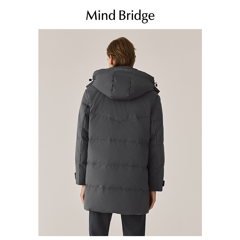 MB MindBridge百家好2023新款韩版中长款羽绒服冬季男士连帽外套