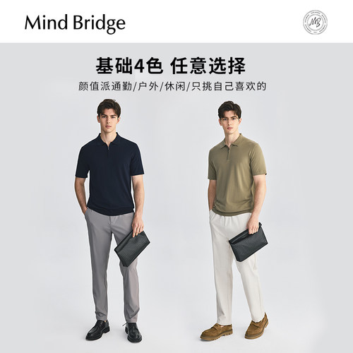 MindBridge男士简约半拉链Polo2026夏季纯色通勤短袖商务休闲T恤 - 图0