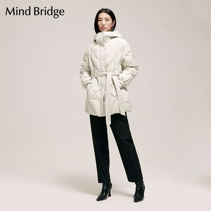 MB MindBridge百家好女装羽绒服2023新款韩版连帽外套中长款棉服