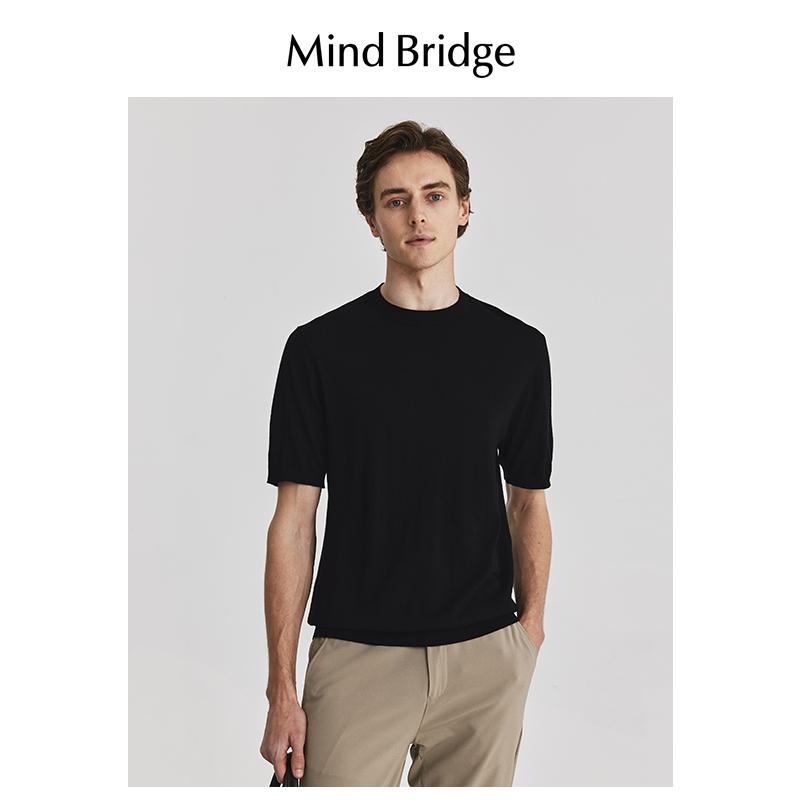 MindBridge百家好2024夏季新款羊毛衫短袖男士韩版T恤圆领上衣