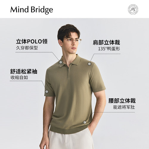 MindBridge男士简约半拉链Polo2026夏季纯色通勤短袖商务休闲T恤 - 图1