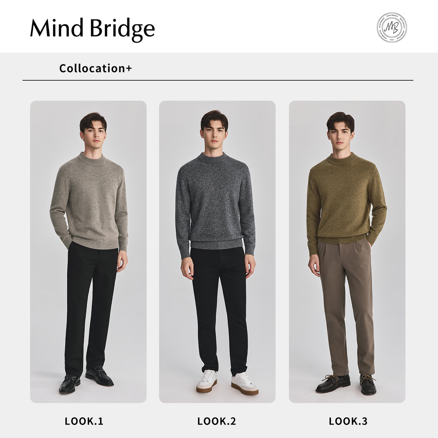 MindBridge【绵羊毛】2025年休闲半高领羊毛衫冬男士简约纯色毛衣 - 图1