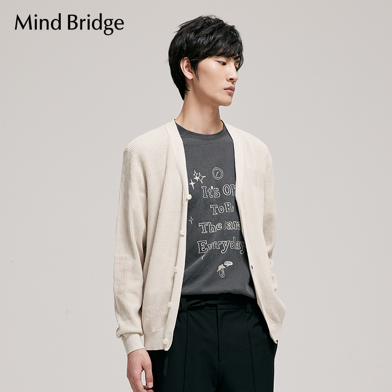 Mind Bridge冬季男士v领针织开衫新款长袖宽松毛衣 休闲外套