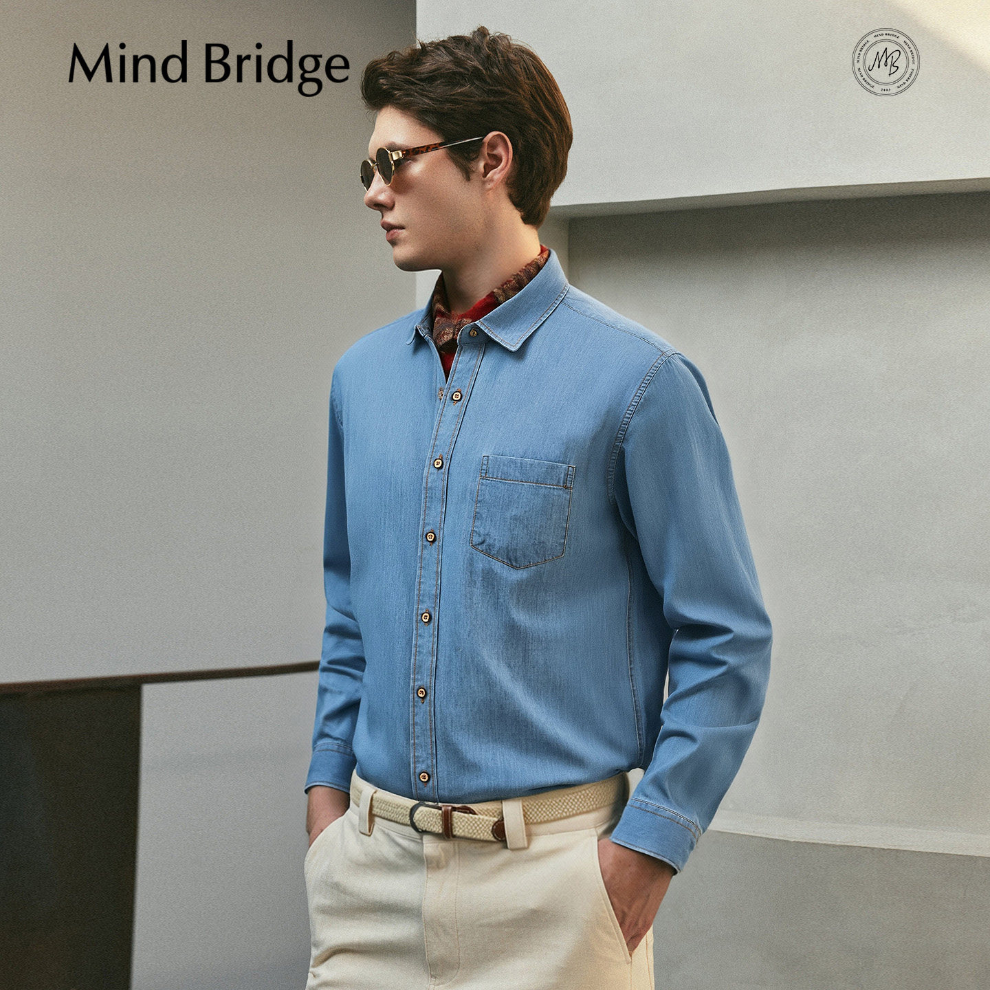 MindBridge【纯棉】男士复古做旧长袖衬衣2026年春休闲仿牛仔衬衫,淘宝优惠券,粉丝福利购,淘宝优惠卷